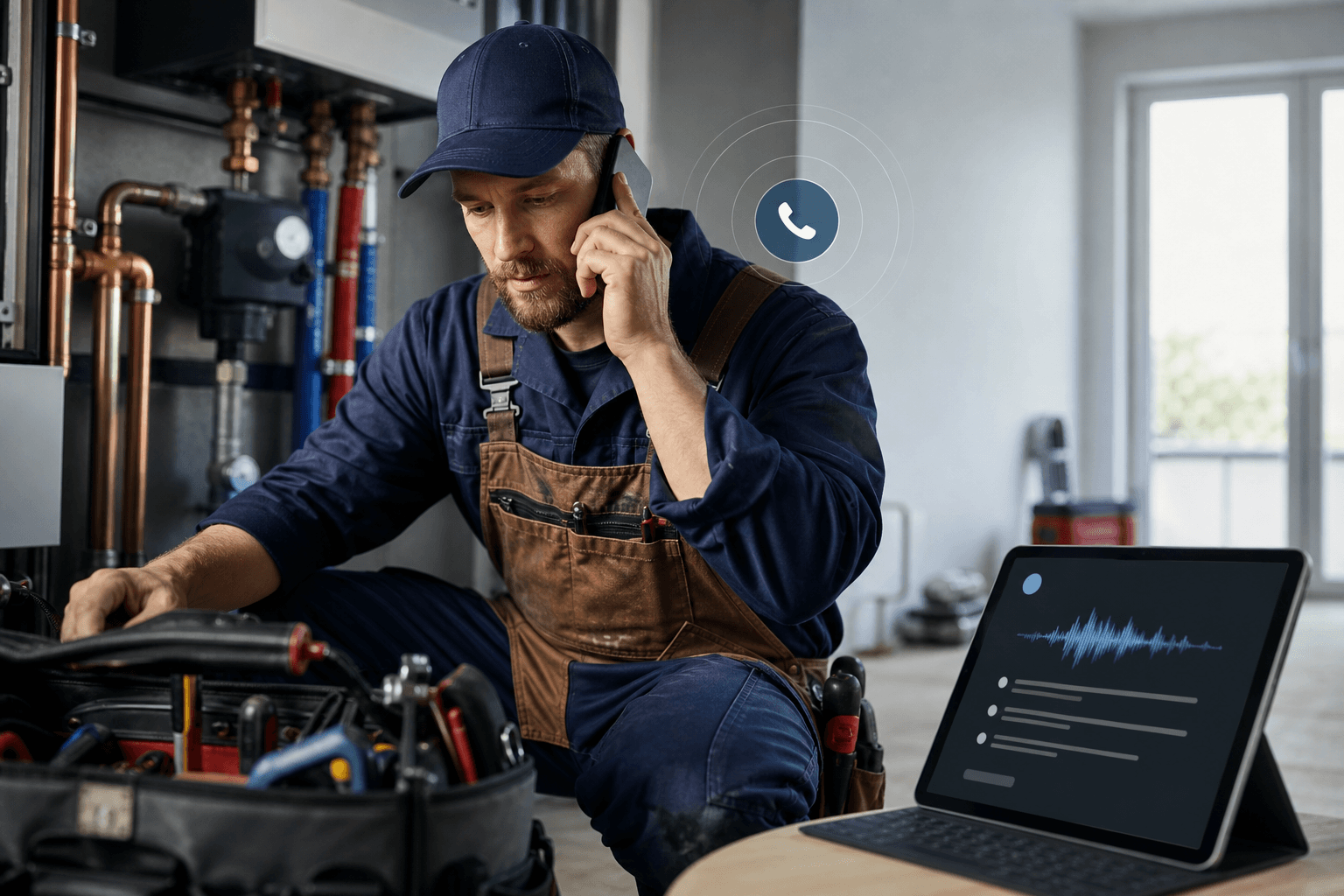 Field service speed-to-lead workflow capturing calls during jobs